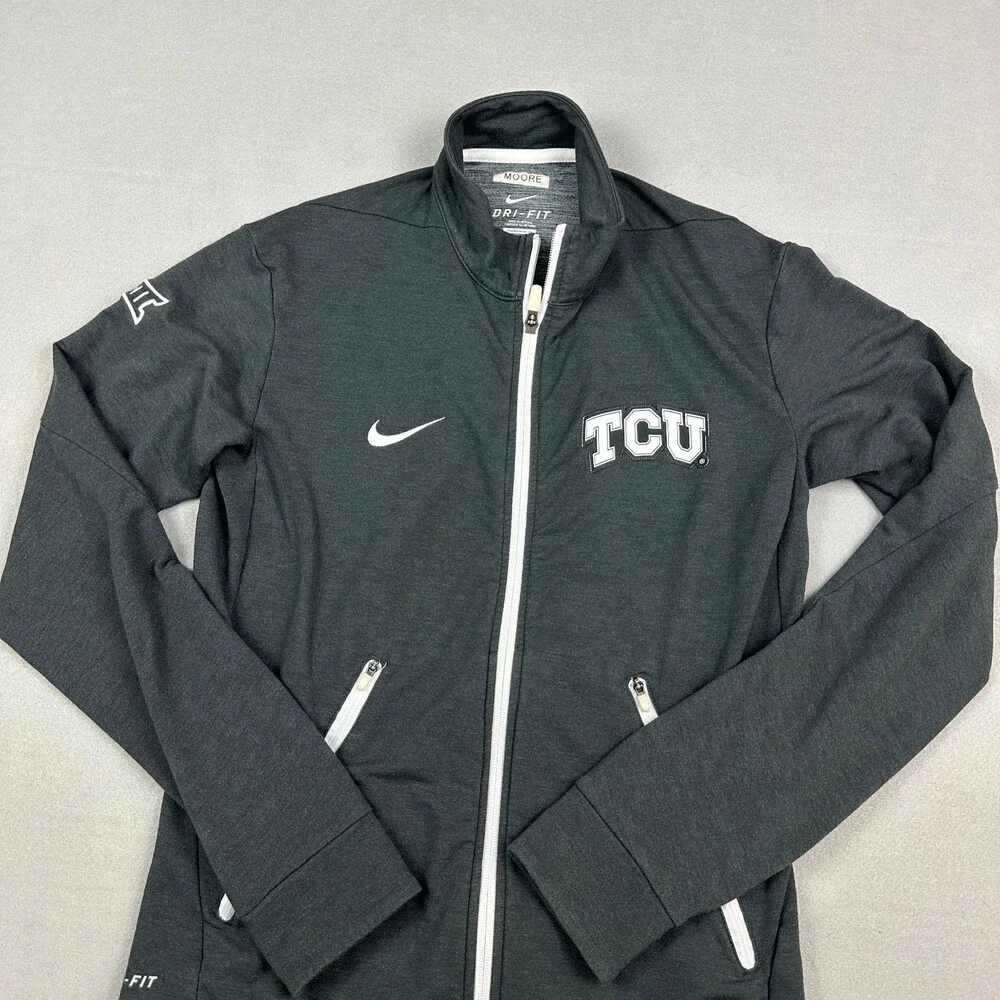 TCU Horned Frogs Jacket Men Small Gray Solid Full Zip Nike Dri Fit NCAA S